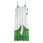 Green Shamrock Tartan Print Jersey Midi Cami Dress