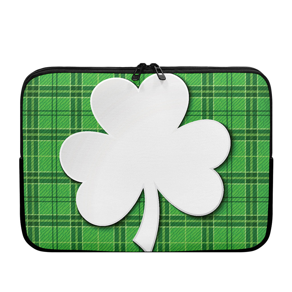 Green Shamrock Tartan Print Laptop Sleeve