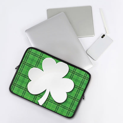 Green Shamrock Tartan Print Laptop Sleeve