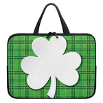 Green Shamrock Tartan Print Laptop Sleeve With Handle