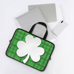 Green Shamrock Tartan Print Laptop Sleeve With Handle