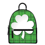 Green Shamrock Tartan Print Leather Backpack