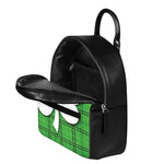 Green Shamrock Tartan Print Leather Backpack