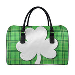 Green Shamrock Tartan Print Leather Duffle Bag