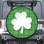 Green Shamrock Tartan Print Leather Spare Tire Cover