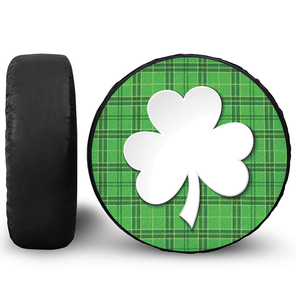 Green Shamrock Tartan Print Leather Spare Tire Cover