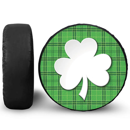 Green Shamrock Tartan Print Leather Spare Tire Cover