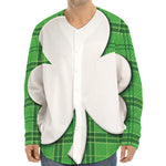 Green Shamrock Tartan Print Long Sleeve Baseball Jersey