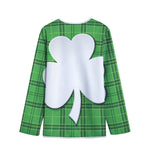 Green Shamrock Tartan Print Long Sleeve Short Coat
