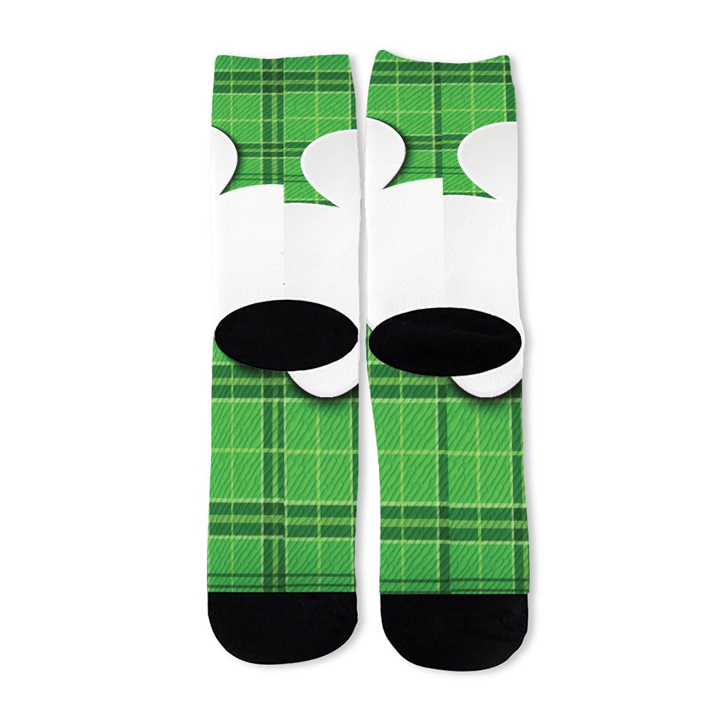 Green Shamrock Tartan Print Long Socks