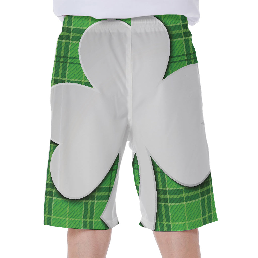 Green Shamrock Tartan Print Men's Beach Shorts