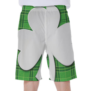 Green Shamrock Tartan Print Men's Beach Shorts