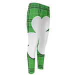 Green Shamrock Tartan Print Men's Compression Pants