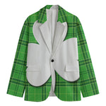 Green Shamrock Tartan Print Men's Cotton Blazer