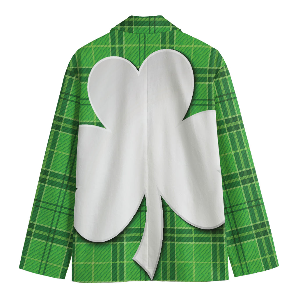 Green Shamrock Tartan Print Men's Cotton Blazer