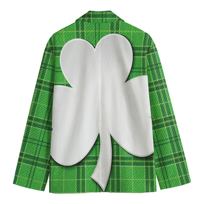 Green Shamrock Tartan Print Men's Cotton Blazer