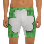 Green Shamrock Tartan Print Men's Long Boxer Briefs