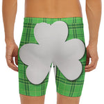 Green Shamrock Tartan Print Men's Long Boxer Briefs