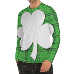 Green Shamrock Tartan Print Men's Long Sleeve Rash Guard
