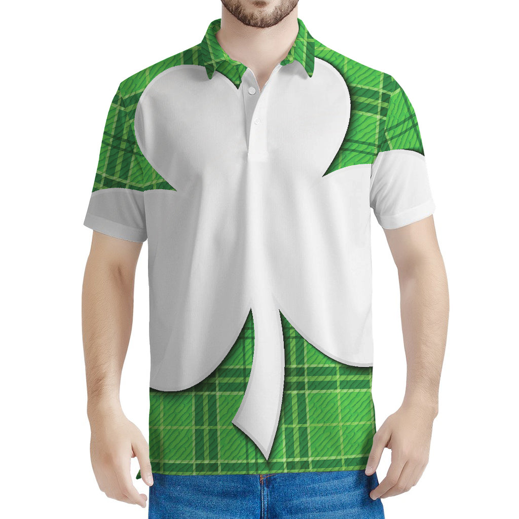 Green Shamrock Tartan Print Men's Polo Shirt