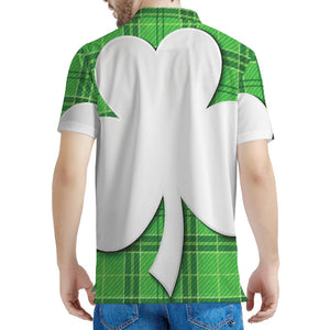 Green Shamrock Tartan Print Men's Polo Shirt