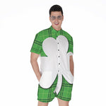 Green Shamrock Tartan Print Men's Rompers