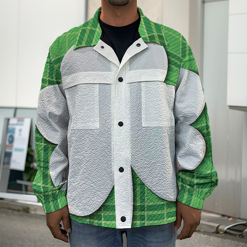 Green Shamrock Tartan Print Men's Shirt Jacket