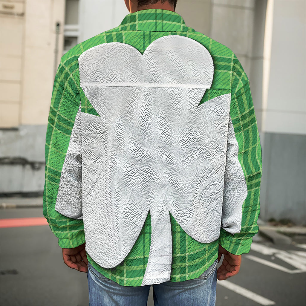 Green Shamrock Tartan Print Men's Shirt Jacket