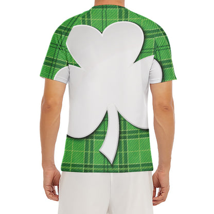 Green Shamrock Tartan Print Men's Short Sleeve Rash Guard