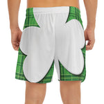 Green Shamrock Tartan Print Men's Split Running Shorts