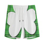 Green Shamrock Tartan Print Men's Sports Shorts