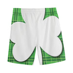 Green Shamrock Tartan Print Men's Sports Shorts