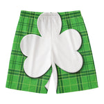 Green Shamrock Tartan Print Men's Swim Trunks