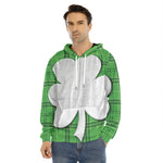 Green Shamrock Tartan Print Men's Velvet Pullover Hoodie