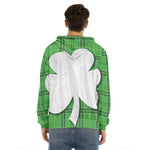 Green Shamrock Tartan Print Men's Velvet Pullover Hoodie