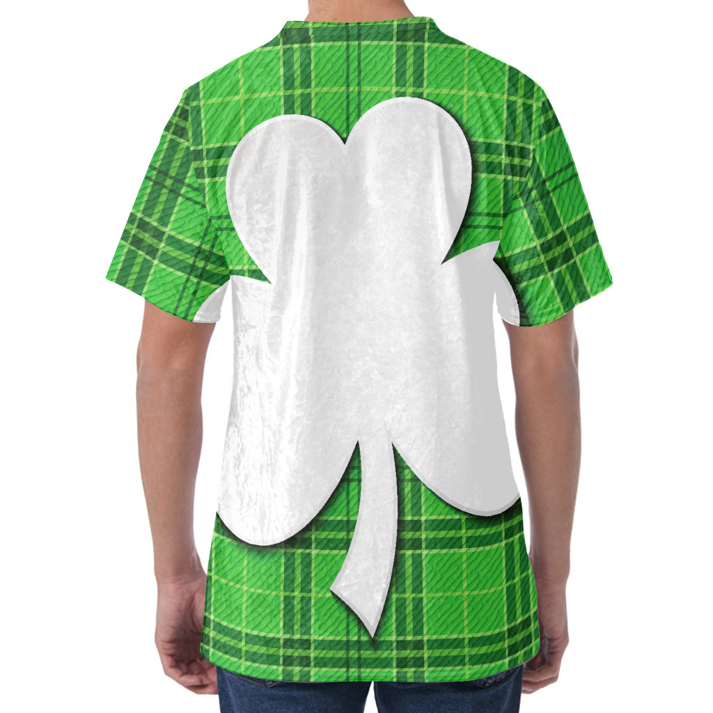 Green Shamrock Tartan Print Men's Velvet T-Shirt