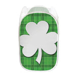 Green Shamrock Tartan Print Mesh Laundry Hamper