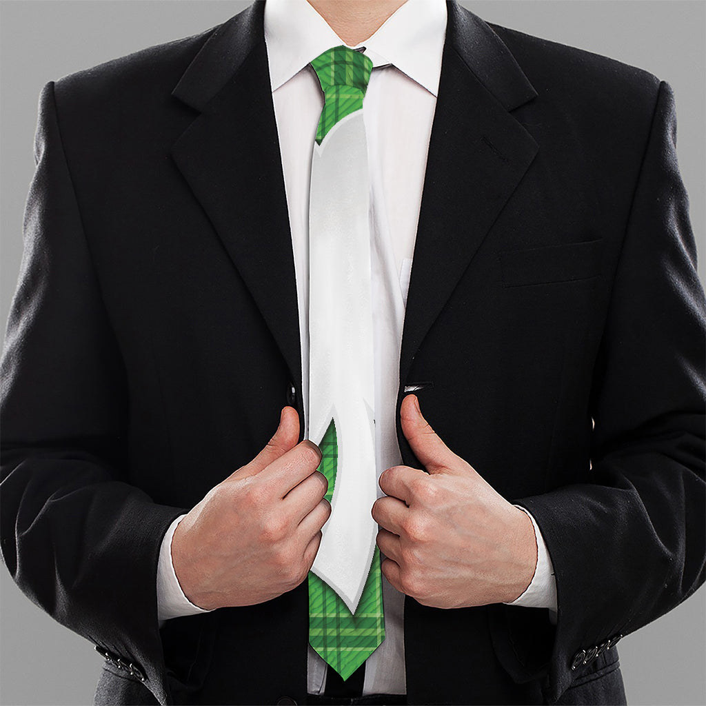 Green Shamrock Tartan Print Necktie