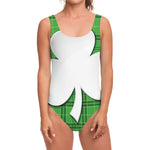 Green Shamrock Tartan Print One Piece Swimsuit