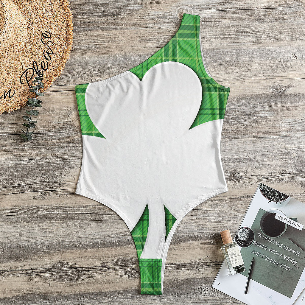 Green Shamrock Tartan Print One Shoulder Bodysuit