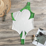 Green Shamrock Tartan Print One Shoulder Bodysuit
