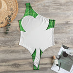 Green Shamrock Tartan Print One Shoulder Bodysuit