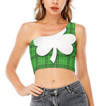 Green Shamrock Tartan Print One Shoulder Crop Top