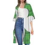 Green Shamrock Tartan Print Open Front Beach Cover Up