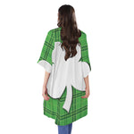 Green Shamrock Tartan Print Open Front Beach Cover Up