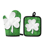 Green Shamrock Tartan Print Oven Mitt And Pot Holder Set