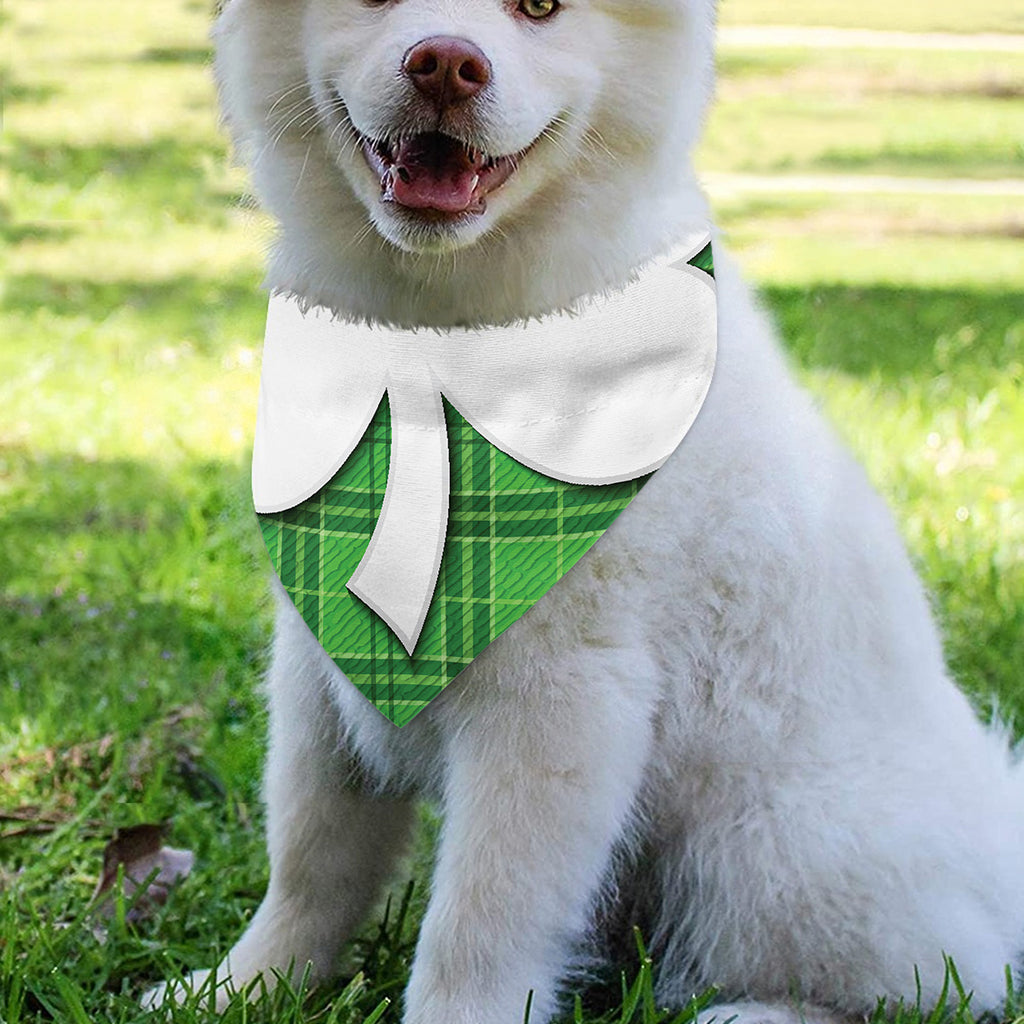 Green Shamrock Tartan Print Over The Collar Dog Bandana