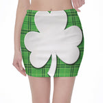 Green Shamrock Tartan Print Pencil Mini Skirt