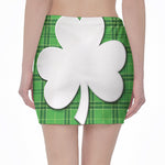 Green Shamrock Tartan Print Pencil Mini Skirt