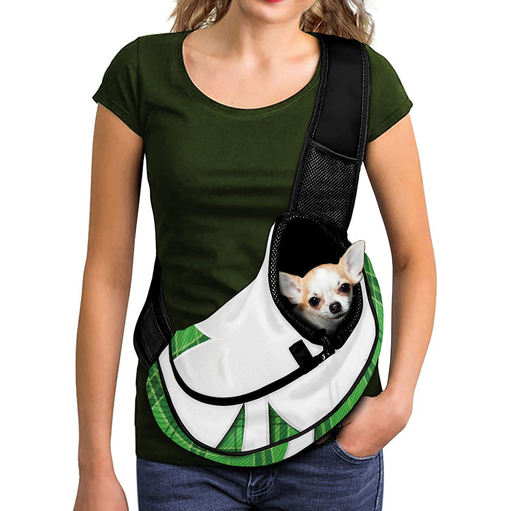 Green Shamrock Tartan Print Pet Sling Carrier